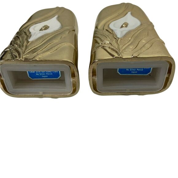 Art Nouveau Salt & Pepper Shakers Set Vtg Gold Tone White Calla Lily Decorative - Picture 11 of 16